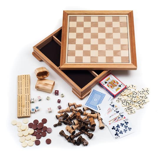 Toy Time 7-in-1 Deluxe Wood Board Game Set